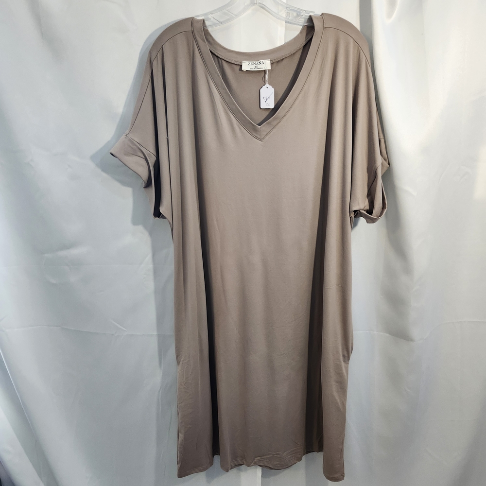 Zenana Outfitters Taupe V-Neck Short Sleeve Dress